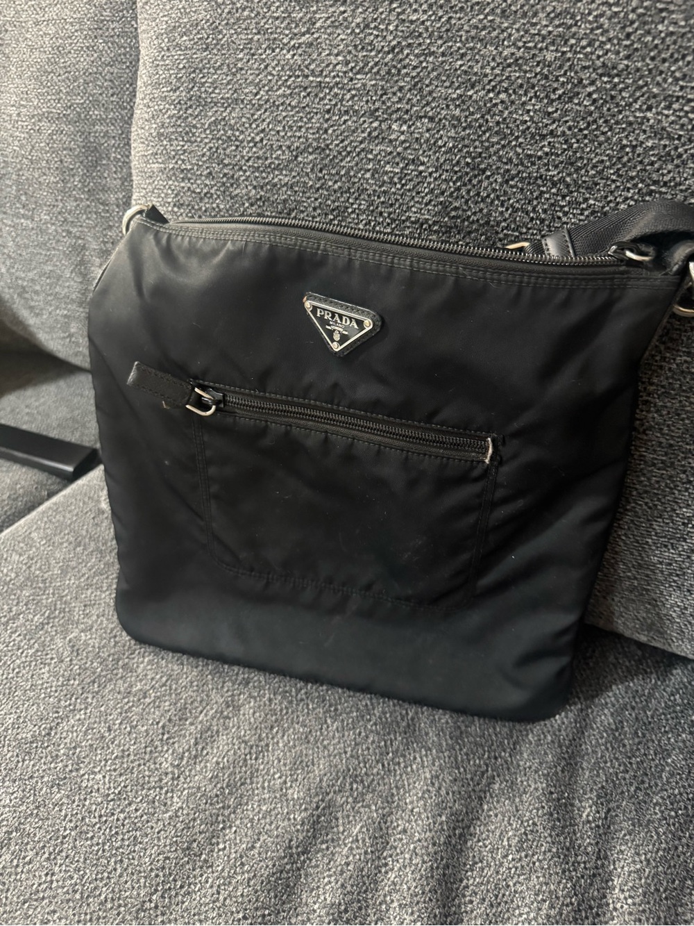 Prada Black Nylon Messenger Crossbody with Triangle Logo